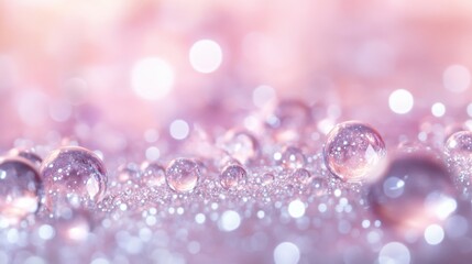Colorful water droplets reflecting light on a soft pastel background creating a dreamy atmosphere