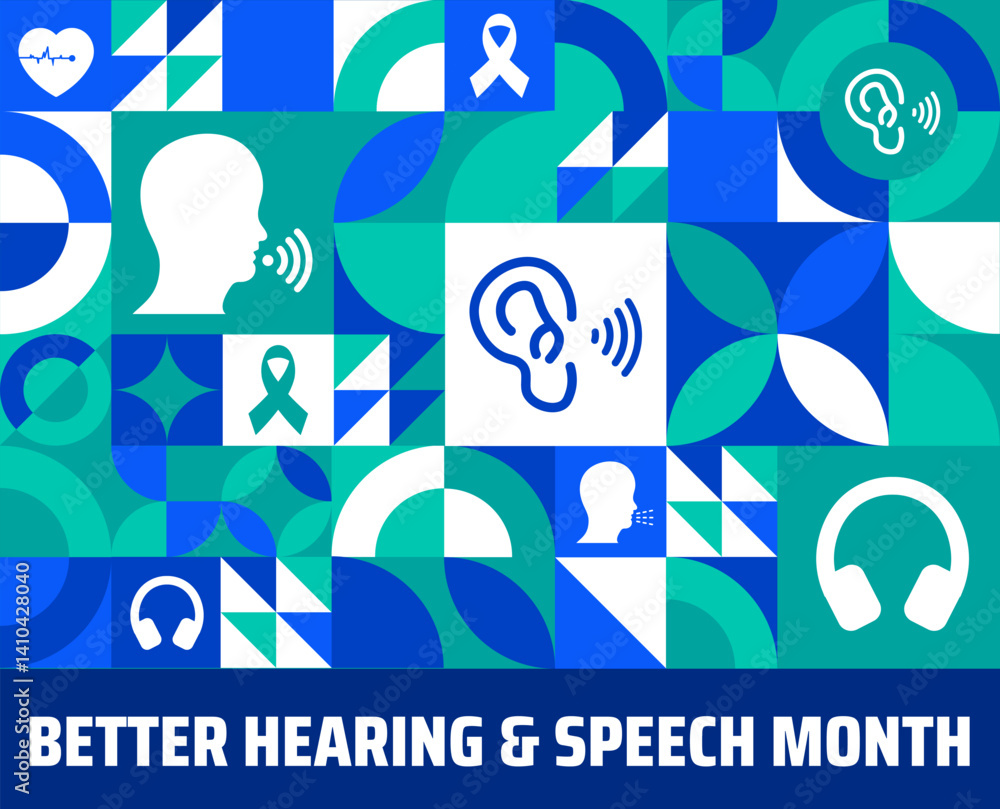 Wall mural better hearing and speech month geometric shape pattern background banner or poster design template.