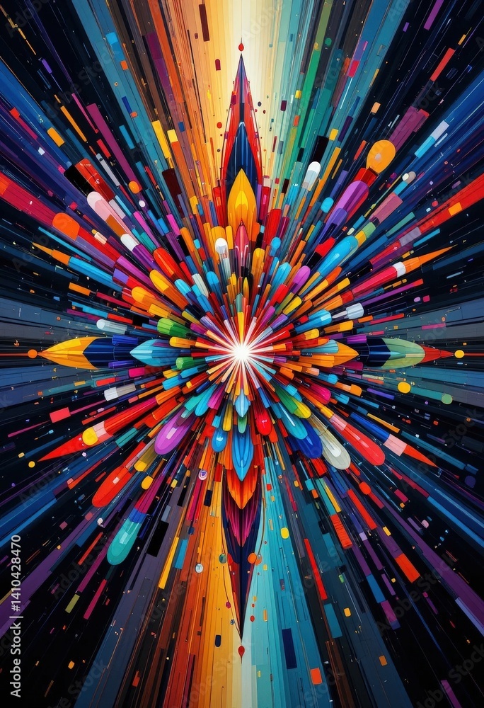 Poster a vibrant abstract background featuring a dynamic interplay of colorful lines and geometric shapes, 