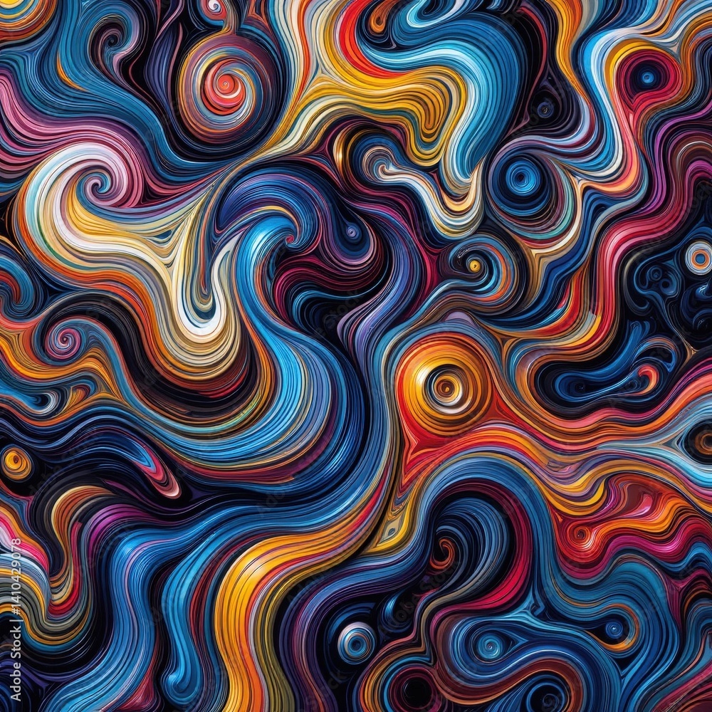 Poster a vibrant abstract background featuring a mesmerizing blend of swirling colors and dynamic waves, cr
