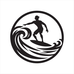 surfer on wave vector silhouette line art illustration