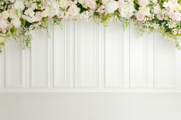 Fototapeta premium Elegant floral arrangement on white wall background 