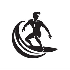 surfer on wave vector silhouette line art illustration