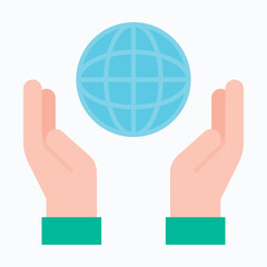 World Press freedom day vector icon, hand with globe grid, Flat Style Isolated Vector Icon.