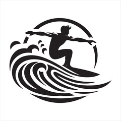 surfer on wave vector silhouette line art illustration