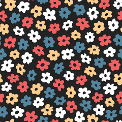 Vector dense seamless pattern with hand drawn cute flowers. Beautiful design for textile, wallpaper, fabric, wrapping paper and backgrounds.