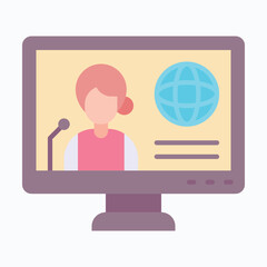 World Press freedom day vector icon, female news anchor live in the news room, Flat Style Isolated Vector Icon.