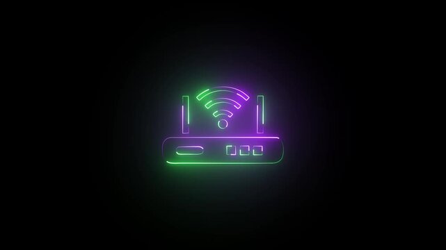 Network router antenna wireless glowing neon signal. Suitable for technology, internet, networking concept, web, icon animation on black background. 4k video