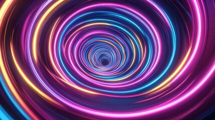 A mesmerizing spiral of neon lights, with colors ranging from pink to blue, creating a captivating visual effect.