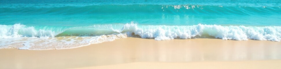 Turquoise ocean waves gently lap against a sandy beach, water, tropical