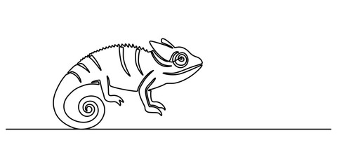 Drawing a continuous line. Chameleon on white isolated background, One continuous line drawing of lizard vector illustration. Unravel the secrets of their scaly skin, minimalist concept style. 