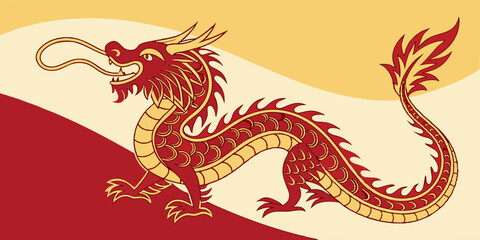 Red Dragon on a Yellow and Red Flag A Symbol of Power and Majesty
