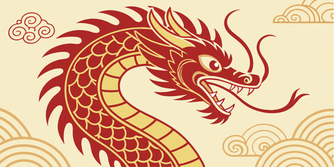 Fototapeta premium Majestic Red Chinese Dragon Illustration Mythical Creature of Power and Good Fortune