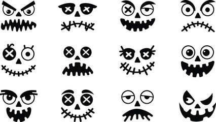 Spooky Halloween Pumpkin Faces Vector Set | Scary Jack-o’-Lantern Silhouettes