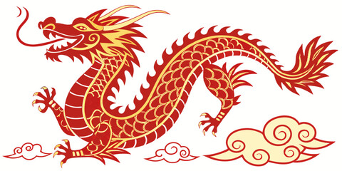 Red Chinese Dragon Illustration Mythical Creature Art