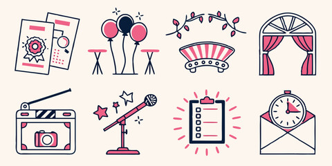 Event Planning Icons Design Elements for Parties, Shows, and Celebrations