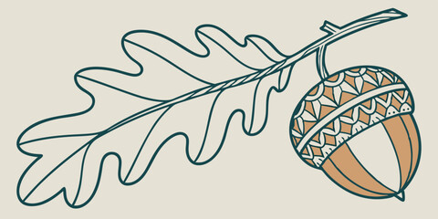 Obraz premium Ornate Acorn and Oak Leaf Illustration Autumnal Nature Design