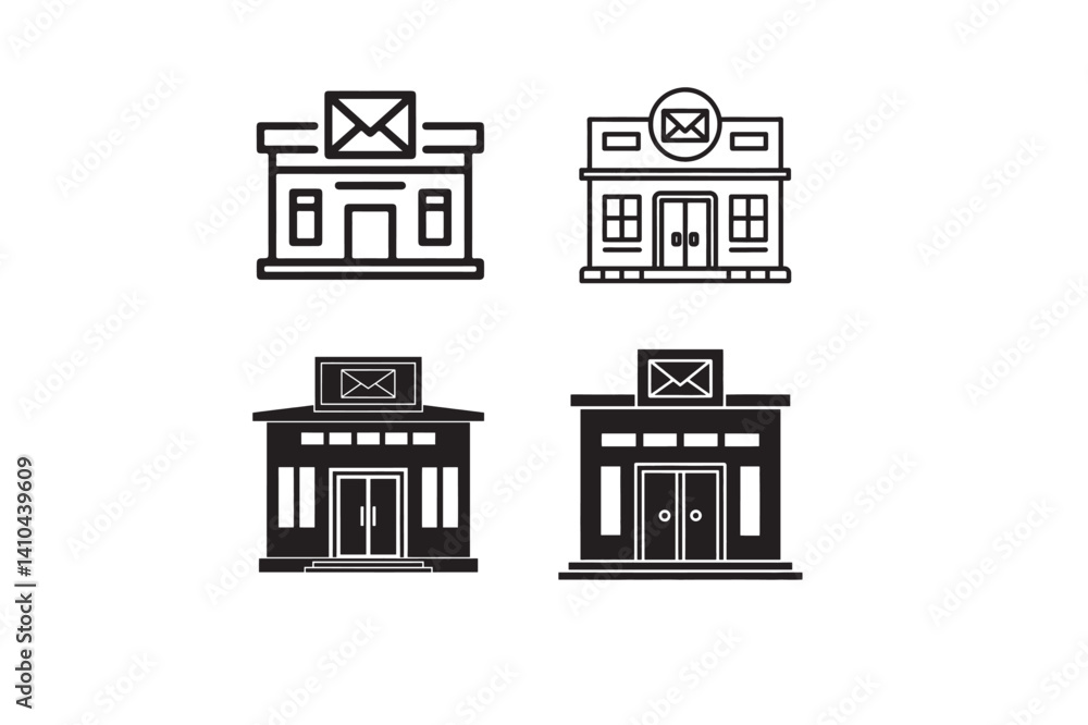 Poster post office silhouette and line icons – vector set for web and print