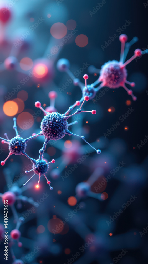Aufkleber a microscopic view of a network of neurons with a focus on glp1 receptors, showcasing their role in 