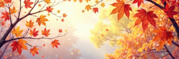 Watercolor design of changing leaves in autumn, color palette, leaves