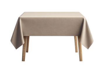 Elegant beige tablecloth on wooden table studio shot neutral background on transparent background