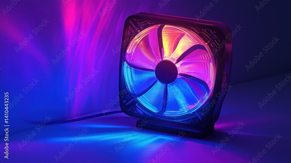 Poster a computer fan displaying multiple vibrant colors with illumination