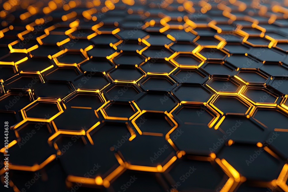 Poster hexagonal grid with glowing edges