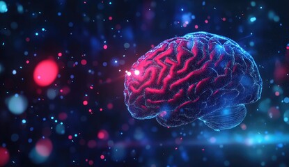 3D rendered human brain, glowing, in a digital space.  Complex neural pathways are visible