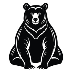 Black and White Illustration of a Sitting Bear