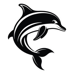 Black and White Cartoon Dolphin Leaping Graphic