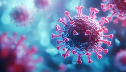 Microscopic view of a virus, showcasing its spiky structure and vibrant color hues