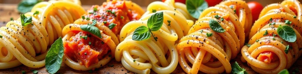 Pasta arranged in a collage with various Italian dishes , italian cuisine, kitchen, food
