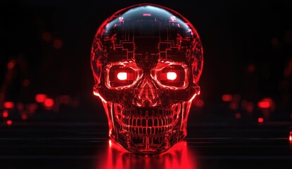 Cybernetic skull, glowing red