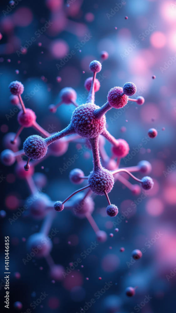 Poster stunning 3d rendering of a glp-1 molecule with detailed spheres representing atoms, immersed in a vi