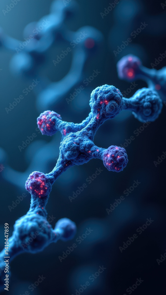 Aufkleber close-up of glp1 molecule with red highlights, illustrating its structure and complexity at a molecu
