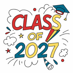 Class Of 2027 Celebration With Graduation Cap And Party Elements