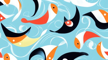Fototapeta premium A lively underwater scene with fish in various colors and patterns.