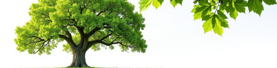 Fototapeta premium Large oak tree with full leaves against white , nature, environment