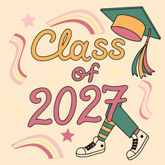 Class Of 2027 Graduation Celebration Colorful Graphic Illustration With Cap
