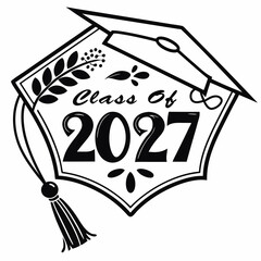 Class Of 2027 Graduation Cap Diploma Vector Graphic Illustration
