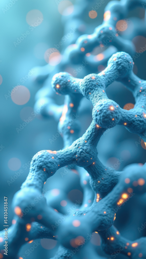 Poster structural representation of a glp-1 molecule with glowing atoms highlighting its three-dimensional 