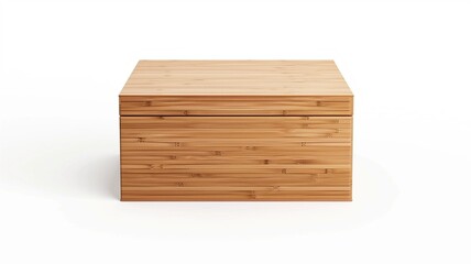 Photorealistic image of a bamboo monitor riser with stacking lid on a white background