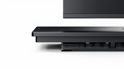 Photorealistic image of a magnetic monitor riser with removable tray on a white background