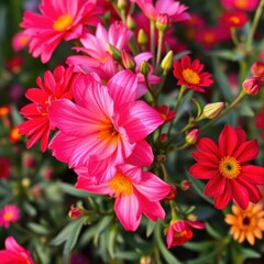 Obraz premium Vibrant pink & red dawn bouquet, garden blooms, bouquet, bloom, background