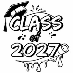 Class Of 2027 Graduation Design With Cap And Diploma Illustration