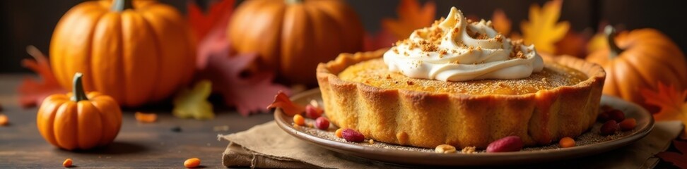 Happy Thanksgiving feast with pumpkin pie , pie, pumpkin