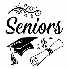 Seniors Graduation Calligraphic Design With Cap Diploma And Floral Decoration