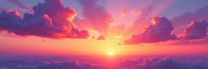 Naklejka premium Soft watercolor sunset sky with oranges and purples blending together, background, sky