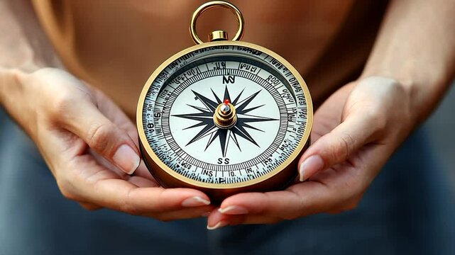 Hands holding compass symbol direction