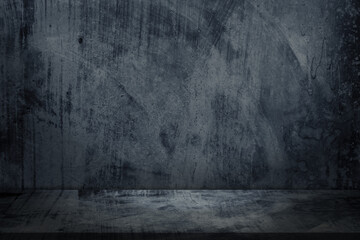 Dark Blue Background Studio with Gradient White Light on Podium stage for Product Display Present,Blue Backdrop Concrete wall texture with abstract sun light on floor cement in Navy blue tone colour.